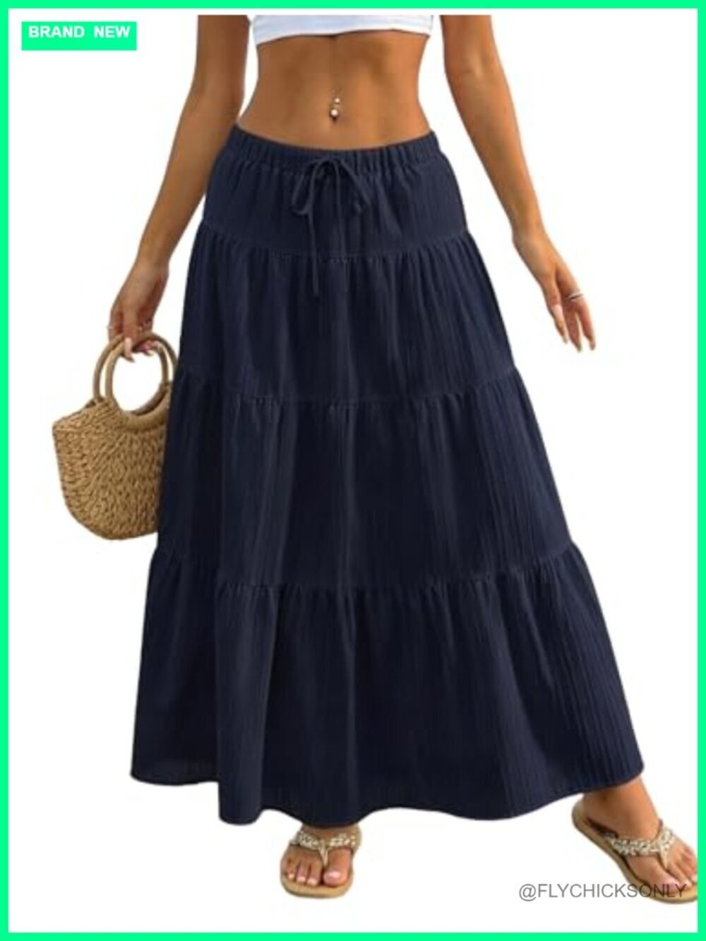 Boho Maxi Skirt Flowy Ruffle Long Elastic Waist Beach Summer